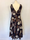 MONSOON BROWN,BLACK & SILVER SPOT SILK DRESS SIZE 12