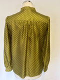 JIGSAW OLIVE GREEN SPOTTED SILK TIE BOW BLOUSE SIZE 12