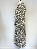 OUI IVORY & BLACK PRINT COLLARED 3/4 SLEEVE MIDI DRESS SIZE 12