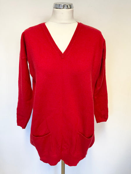 MARKS & SPENCER COLLECTION 100% CASHMERE RED LONG SLEEVED JUMPER SIZE 14