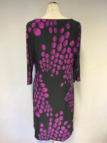 PRÉCIS BLACK & FUSHIA PINK SPOT PRINT 3/4 SLEEVE DRESS SIZE 14