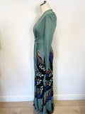 ISSA LONDON GREEN & MULTI COLOURED SILK LONG SLEEVE MAXI DRESS SIZE 8