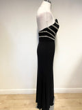 TOJOURS PARIS BLACK WITH SILVER & WHITE BEADING STRAPLESS LONG EVENING DRESS SIZE 12