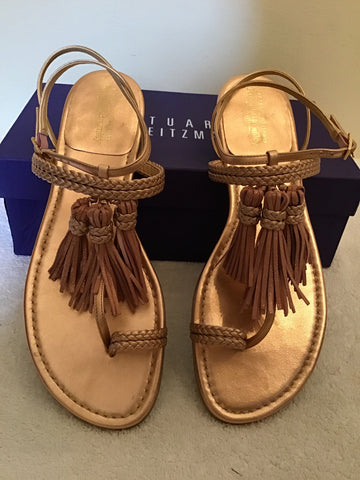 BRAND NEW STUART WEITZMAN ROSE GOLD LEATHER TASSEL FLAT SANDALS SIZE 7/40