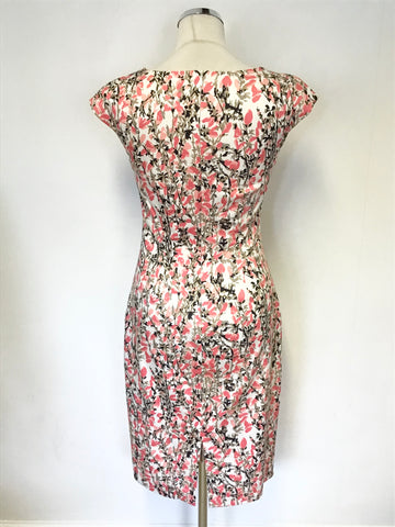 LK BENNETT VALDEZ CORAL PRINT COTTON PENCIL DRESS SIZE 10