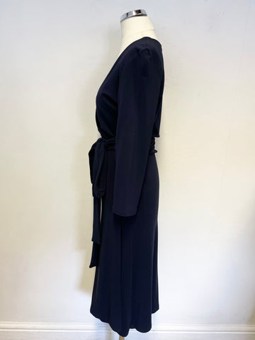 LK BENNETT NAVY BLUE 3/4 SLEEVE WRAP AROUND DRESS SIZE 12