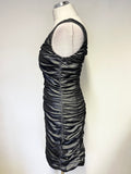 CACHET PEWTER BEAD TRIMMED RUCHED SLEEVELESS COCKTAIL PENCIL DRESS SIZE 8 UK 12