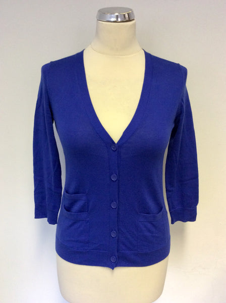 HOBBS NW3 BLUE COTTON V NECK CARDIGAN SIZE XS