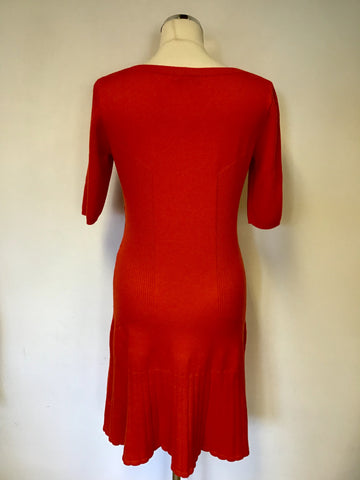 KAREN MILLEN RED WOOL BLEND SHORT SLEEVE KNIT DRESS SIZE 4 UK 12/14