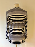 FRANK LYMAN NAVY BLUE & WHITE STRIPE DIAMANTÉ ZIP TOP SIZE 14