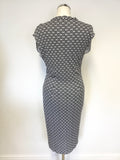 MARKS & SPENCER AUTOGRAPH NAVY PRINT CAP SLEEVE STRETCH PENCIL DRESS SIZE 12