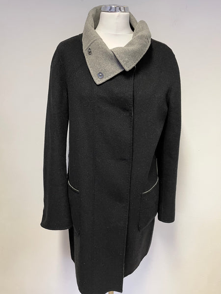 MAX MARA BLACK & GREY WOOL REVERSIBLE 3/4 LENGTH COAT SIZE 14