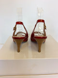 GABOR RED PATENT LEATHER PEEP TOE HEELED SANDALS SIZE 5/38