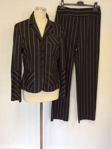 VERSE BLACK & WHITE PINSTRIPE TROUSER SUIT SIZE 10