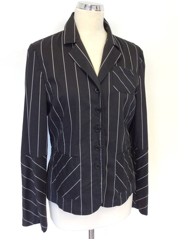 VERSE BLACK & WHITE PINSTRIPE TROUSER SUIT SIZE 10