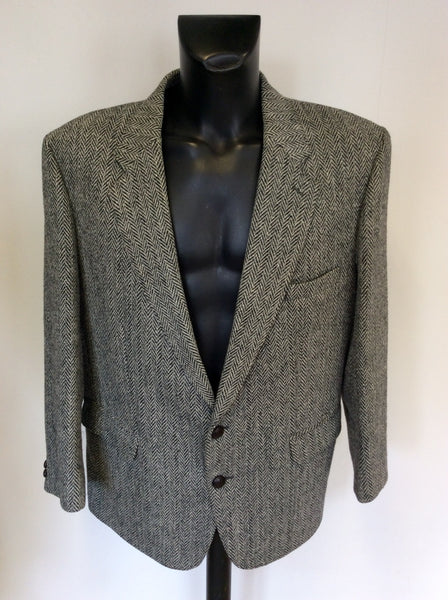 HARRIS TWEED BLACK & GREY WOOL JACKET SIZE 46"