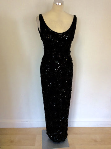 SKC BLACK BEAD & SEQUINNED SILK EVENING/ COCKTAIL DRESS SIZE 10