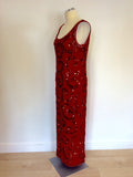 CHORY RED BEADED & SEQUINNED LONG EVENING / COCKTAIL DRESS SIZE XL UK 12/14