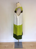 FENN WRIGHT MANSON GREEN, BROWN & WHITE LINEN SHIFT DRESS SIZE 14