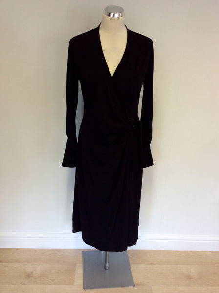 LAURA ASHLEY BLACK LONG SLEEVE WRAP DRESS SIZE 14