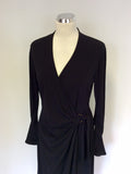 LAURA ASHLEY BLACK LONG SLEEVE WRAP DRESS SIZE 14