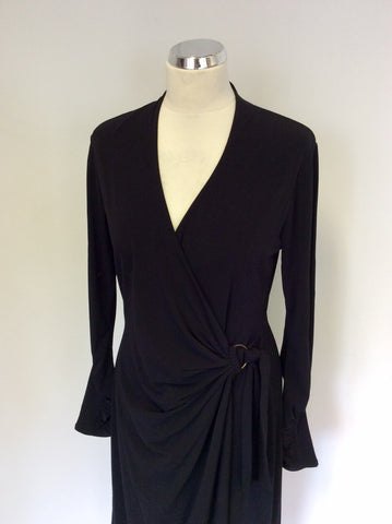 LAURA ASHLEY BLACK LONG SLEEVE WRAP DRESS SIZE 14