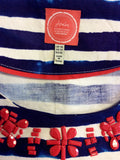 JOULES BLUE & WHITE STRIPED WITH ORANGE BEADING SHIFT DRESS SIZE 16