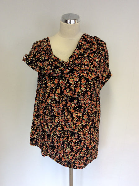 NEW NICOLE FARHI BLACK & ORANGE FLORAL PRINT SILK TOP SIZE 16