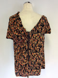 NEW NICOLE FARHI BLACK & ORANGE FLORAL PRINT SILK TOP SIZE 16