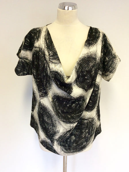 NICOLE FARHI BLACK & IVORY PRINT SILK TOP SIZE 16