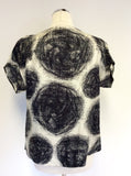 NICOLE FARHI BLACK & IVORY PRINT SILK TOP SIZE 16