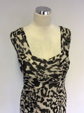 LK BENNETT BLACK & IVORY ANIMAL PRINT SILK PENCIL DRESS SIZE 16