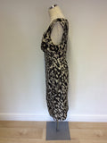 LK BENNETT BLACK & IVORY ANIMAL PRINT SILK PENCIL DRESS SIZE 16