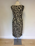 LK BENNETT BLACK & IVORY ANIMAL PRINT SILK PENCIL DRESS SIZE 16