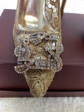 BRAND NEW DUNE GOLD LACE WITH DIAMANTÉ JEWEL TRIM HEELS SIZE 3.5/36