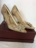 BRAND NEW DUNE GOLD LACE WITH DIAMANTÉ JEWEL TRIM HEELS SIZE 3.5/36