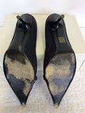 GUCCI BLACK TEXTILE & LEATHER MONOGRAM HORSE BIT TRIM HEELS SIZE 7.5 / 41.5