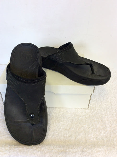 FIT FLOP BLACK LEATHER UPPER TOE POST SANDALS SIZE 9/43