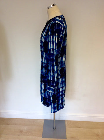 KAREN MILLEN BLUE, TURQOUISE,BLACK & WHITE PRINT SHIFT DRESS SIZE 12