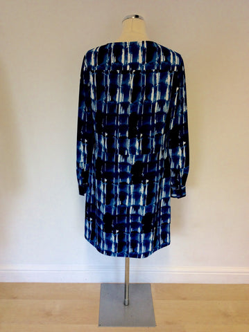 KAREN MILLEN BLUE, TURQOUISE,BLACK & WHITE PRINT SHIFT DRESS SIZE 12