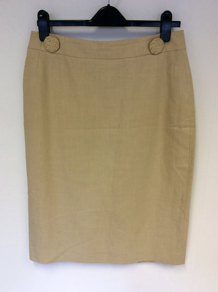 LK BENNETT CREAM COTTON & LINEN PENCIL SKIRT SIZE 12