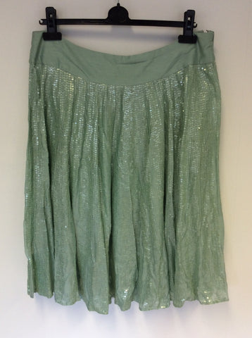 MONSOON GREEN SEQUINNED FLIPPY SILK & COTTON SKIRT SIZE 14