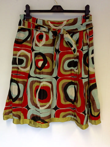 MONSOON MULTICOLOURED PRINT SILK & COTTON SKIRT SIZE 14