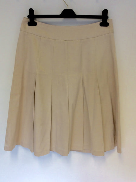 MAX MARA CREAM PLEATED KNEE LENGTH SKIRT SIZE 14