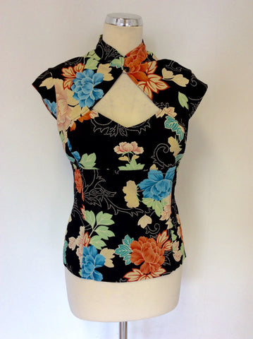 KAREN MILLEN BLACK FLORAL PRINT TOP SIZE 14