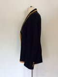 VILAGALO DARK BLUE & MUSTARD TRIM WOOL BLAZER JACKET SIZE 46 UK 14