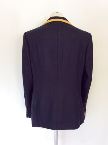 VILAGALO DARK BLUE & MUSTARD TRIM WOOL BLAZER JACKET SIZE 46 UK 14