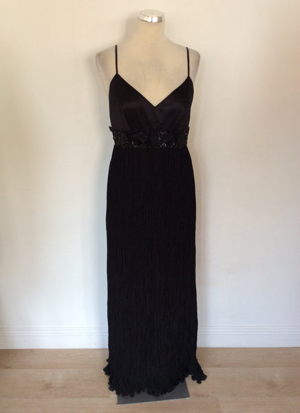 MONSOON BLACK BEADED & SEQUINED TRIM CRINKLE SKIRT LONG DRESS SIZE 12