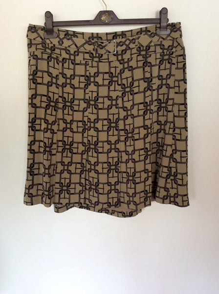 KAREN MILLEN KHAKI GREEN SILK CHAIN PRINT SKIRT SIZE 16