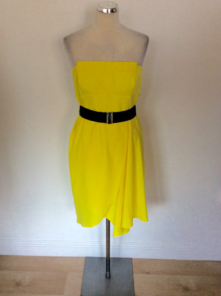 KAREN MILLEN BRIGHT YELLOW STRAPLESS BELTED DRESS SIZE 12